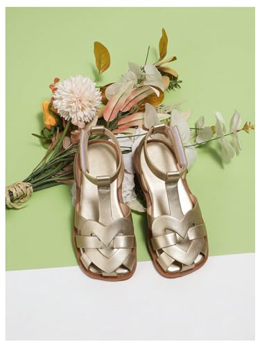 GORGLITTER Girl's Sandals Metallic Leather Flat Sandals Dressy Ankle Strap Cute Summer Wedding Vacation Sandals 20252