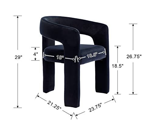 Rivova Modern Barrel Dining Chair, Velvet Upholstered Accent Side Chair With Arms Comfy Makeup Vanity Chair, Dining Living Room Kitchen Chair, Black #TOP1