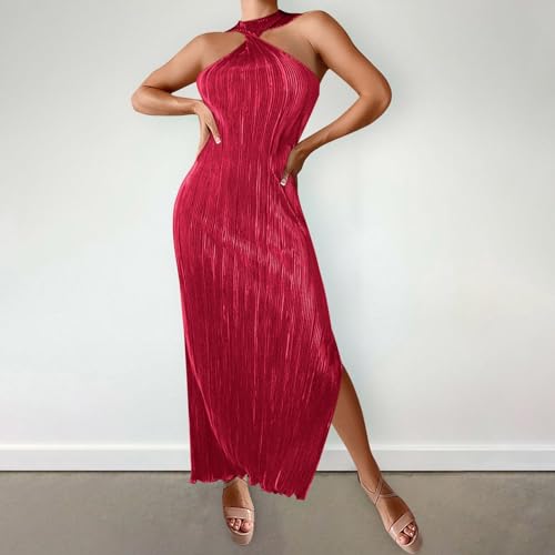 Robe longue sans manches rouge fluide pour effacer les complexes et rayonner