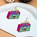 80s Neon Earrings for Women Cassette Tape Earrings Acrylic Drop Earrings Retro Radio Dangle Earrings for 80's 90's Outfit Party Halloween Costume 80s Accessories for Women Neon Jewelry-Radio 1pair