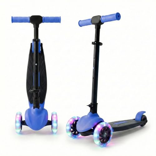 Image of STREETJAM Zoltra LED Wheel Kids Kick Scooter 3-12 Years, LED Light Wheels, BIS Approved, Lean-to-Steer Control, Extra Wide Deck, Vibrant Two-Tone Design, Up to 50 kg Load (Royal Blue with Black)
