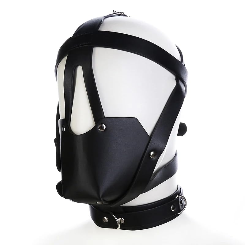 Masque de rôle en cuir noir demi-fuite visage - Noir