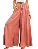Jenkoon Women's Casual Wide Leg Pants Lightweight Drawstring Elastic Waist Flowy Pants Palazzo Elast