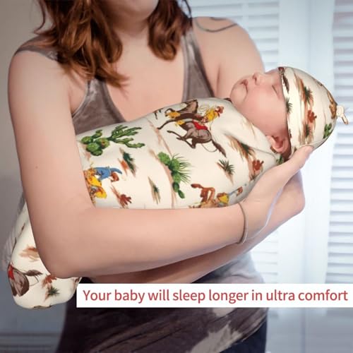 Image of Personality Western Newborn Swaddling Blanket Beanie Hat Funny Blanket Sleeping Bag New Born Sleep Sacks for Boys Girls