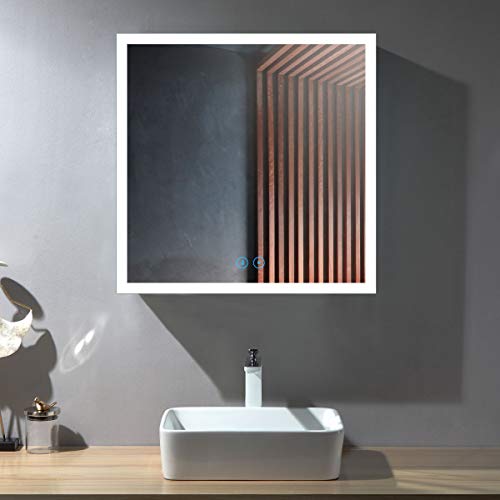 36 In Dimmable Led Bathroom Mirror With Anti-Fog Function, Square Vertical Horizontal Touch Screen Lighted Wall-Mounted Mirror (N031-Dw) #TOP18
