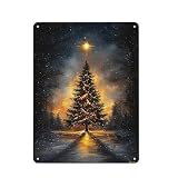 lbbgood Angolo Bevande Starry Night Serenity Illuminated Christmas Tree Targa Murale in Metallo, Decorazione Da Parete Per Parete Bar, Stanza Pub E Spazio Feste, 40x30cm