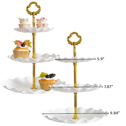 WEEK NINE 2 Pack of 3 Tier Cupcake Stand, White Plastic Tiered Serving Stand, Dessert Tray for Tea Party, Baby Shower and Wedding by WEEK NINE - Image 2
