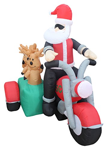 BZB Goods – Papai Noel inflável de Natal com 1,83 m de altura e três renas em motocicletas para ambi
