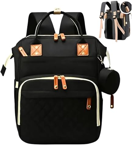 Bolsa Maternidade Mochila Impermeável com Bolsos para Mamadeira e porta Chupetas Multifuncional Espaçosa para a Mamãe e o Bebê (PRETO)