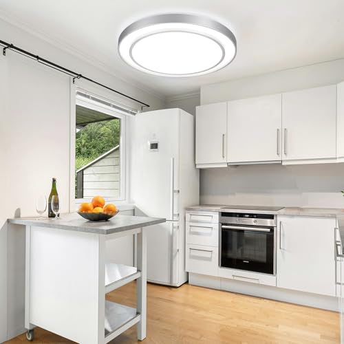 Wheatronic 20" Flush Mount Ceiling Light Fixture 5CCT 2 Pack,Sliver Dimmable Light Fixture LED Ceiling Mount Round 36W, Modern Close to Ceiling Light for Living Room, Foyer, Kitchen, Bedroom by Wheatronic - Used condition - Image 7