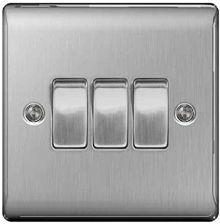 BG Nexus NBS Range Brushed Steel Switches & Sockets - Full Range of Matching Items (3 Gang, 2 Way Light Switch)