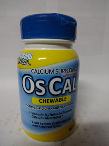 Os-Cal Chewable Calcium Supplement Tablets with Vitamin D, Light Lemon Chiffon, 60-Count Containers (Pack of 3)