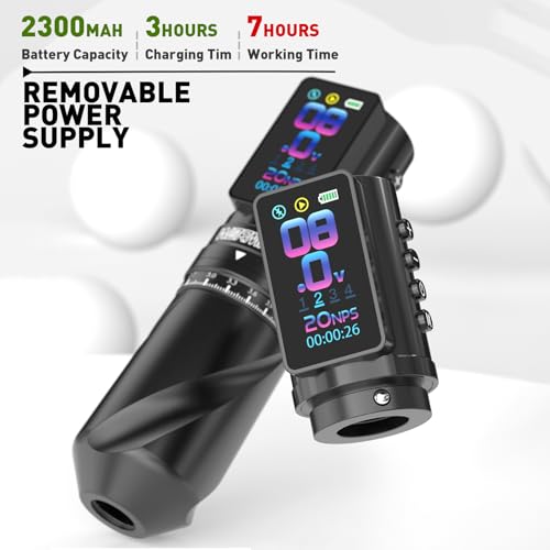Wormhole Tattoo Gun Kit Wireless Tattoo Machine Kit – 7 Adjustable Stroke, Dual 2300mAh Batteries, Smart Display with Timing Function, 3 Modes (Normal/Jump-Start/Dot Work), for Lining & Shading