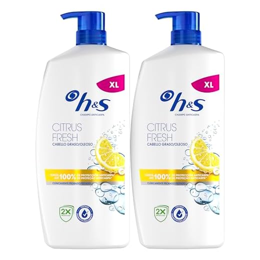 H&S Citrus Fresh Champú Anticaspa Para Pelo Graso 2X800ml, Con Dispensador. Hasta 100% De Protección Anticaspa, Clínicamente Probado. Para Uso Diario