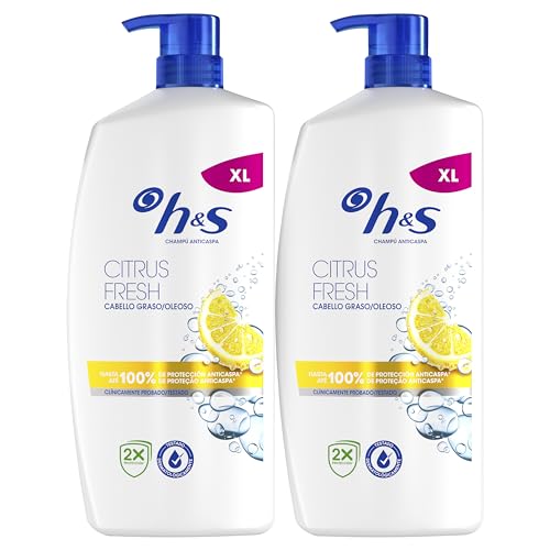 H&S Citrus Fresh Champú Anticaspa Para Pelo Graso 2X800ml, Con Dispensador. Hasta 100% De Protección Anticaspa, Clínicamente Probado. Para Uso Diario