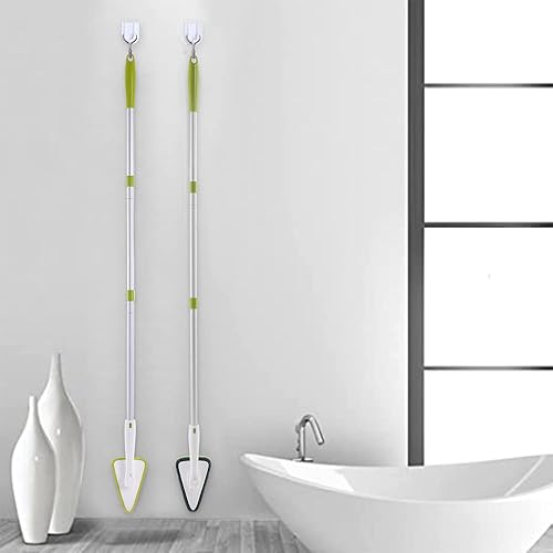Miniatura 7 de CQT Cepillo de limpieza de baño 2 en 1 con mango largo extensible de 46 pulgadas, cepillo de cerdas rígidas desmontables, con 2 cabezales de