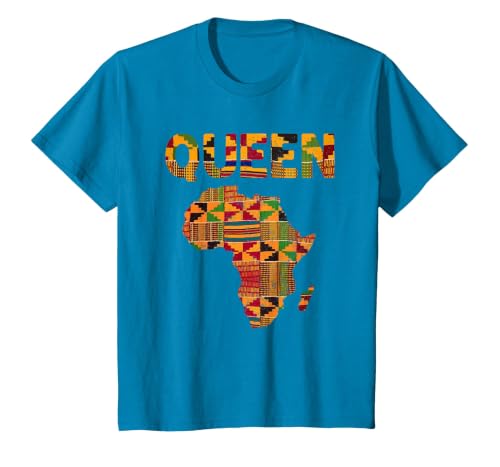 Cool African Queen Art Kente Cloth Africa Ghana Kids Women T-Shirt, Youth, Sapphire Blue, Large