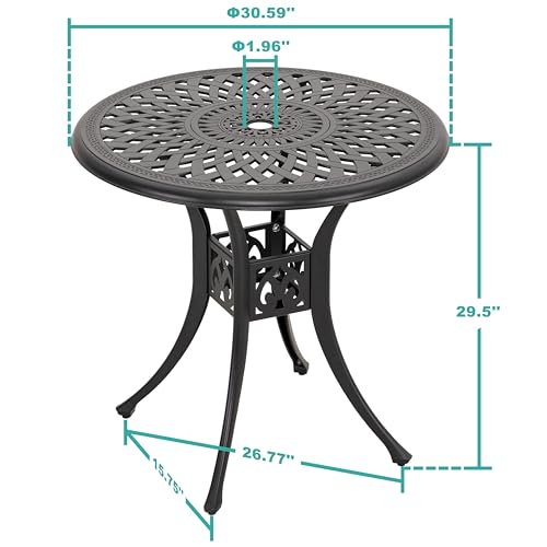 Image of NUU GARDEN 30 inch Round Patio Bistro Table, Cast Aluminum Round Outdoor Bistro Table with Ice Bucket Function and Umbrella Hole for Poolside, Deck, Backyard, Balcony, Black with Gold Point