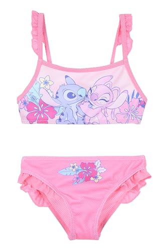 Disney Stitch y Angel Bikini para Niña, Diseño Arco Iris Bañador de Dos Piezas, Natación Infantil, Talla 3 Años | Rosa