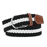 Huyfhksd Multicolored Elastic Woven Golf Belts Casual Braided Stretch Belt for Men and Women, M, Black White