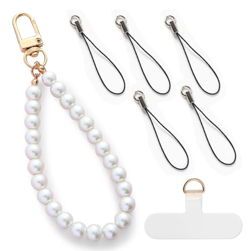 GNALIA 1 Pulsera Móvil + 1 Colgante + 5 Cordones En Blanco/Dorado, Estándar Para Teléfonos