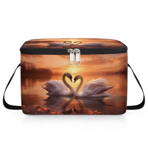 GzLeyigou Swans on Water Surface Lunch Bags for Women Men 9 Cans, Hot & Cold Food Delivery Bag Insulated Grocery Bag Insulated Lunch Box White Swan Cooler Bag for Office Work Picnic Beach