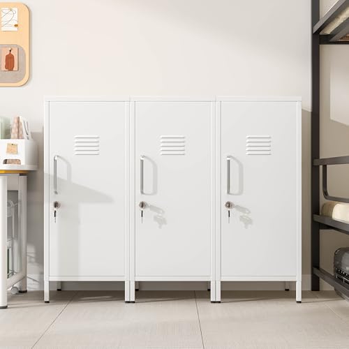 Image of PAOFIN 35 inch Metal Storage Locker, Lockable Employees Metal Locker with Door and Adjustable Shelves, Steel Locker for Home, School, Office, Gym (White)