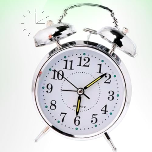 Relógio Despertador de Mesa Vintage Clássico com Luz LED Noturna e Números Grandes | Metal | Analógi