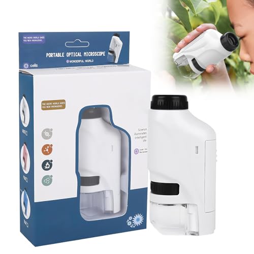 Microscope Portable 60-120x, Microscope de Poche Éducatif avec LED, Petit Scope Enfant | pour Enfants Etudiants Adultes Observation Microbiologique Scientifique (Blanc)