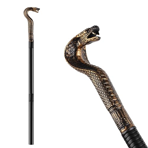 Pharaoh Costume Prop Snake Cane for Adult, Egyptian Cobra Staff Cobra Cane Snake Walking Stick Costume Walking Stick for Halloween Party Theme Party Supplies(Bronze)
