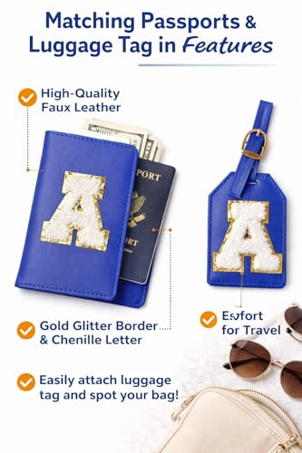 Image of Passport Cover & Bag Tag Combo | Personalized Initial Alphabet Custom A-Z Name Initial | Fits Standard Passports | Travel GiftIdeal Travel Gift for Women, Girls & Couples(Royal Blue)