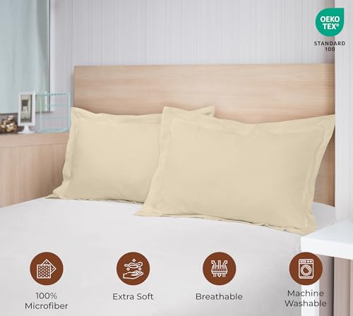 Image of Royale Linens Pillow Shams 2 Pack King Size 20x36 Inch - Brushed 1800 Microfiber - Bed Pillow Shams, Wrinkle Resistant Super Soft and Cozy - Back Overlap Closure - Oxford Pillowcase (King, Sand)