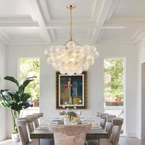 MEIXISUE Modern Glass Chandelier,9 Light Nordic Bubble Ball Swirled Glass Globe Gold Large Pendant Light Fixtures for Foyer Bedroom Dining Room Living Room Kitchen Entryway D31.1 in UL Listed