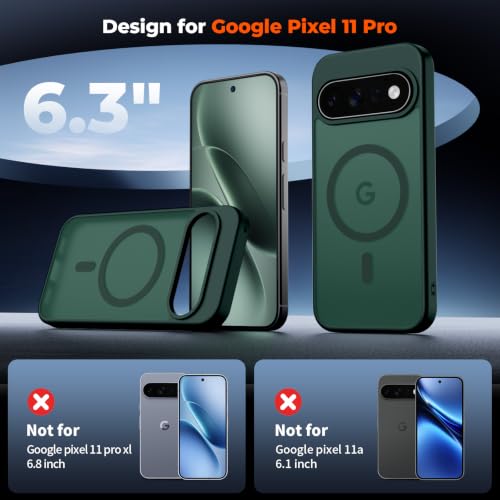 Image of SUPFINE Magnetic for Google Pixel 11 Pro Case - Forest Green | With Screen Protector,Translucent Matte,Built-in Magnets,Military Grade Drop Protection,Shockproof Phone Cover