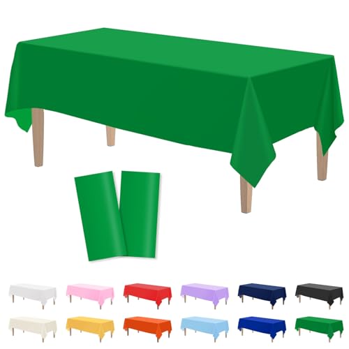 Image of Kopokita 2 Pack Green Plastic Tablecloths Disposable 54 x 108 Inch | Rectangle Table Cloths, Party Table Covers for Birthday, St Patricks Day, Christmas Decorations