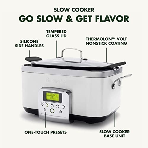 Greenpan 6Qt Slow Cooker With Hard Anodized Pot, Presets To Brown Saute And Steam, Healthy Ceramic Nonstick And Dishwasher Safe Parts, Easy-To-Use Led Display, Cream White #TOP2