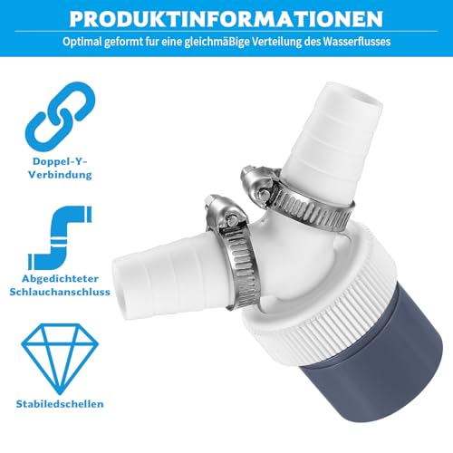 Abfluss Waschmaschine Doppelanschluss Y-Adapter für den Geschirrspüler, Trockner, Waschmaschine mit Eingangsstutzen von 18-24 mm und Abgang 40mm Rohr mit Schlauchschelle