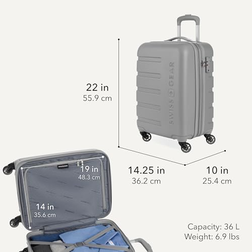 Image of SwissGear 7366 Hardside Expandable Luggage with Spinner Wheels, Grey, Carry-On 19-Inch, 7366 Hardside Expandable Luggage With Spinner Wheels