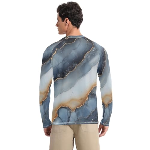 Marble Navy Blue Beige UPF 50+ Long Sleeve Sun Shirt Comfortable Comfort Men's Sun Shirt Long Sleeve Water Fishing2