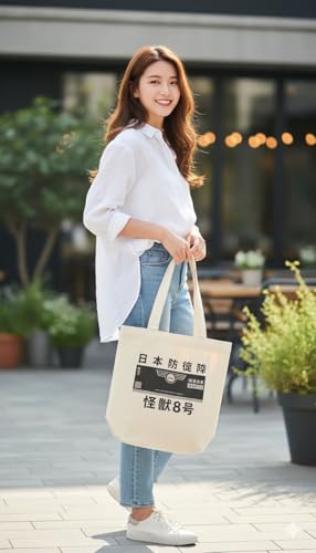 Image of Cotton Canvas Tote Bag for Women & Men | Black Kaiju No. 8 Design Sticker | Eco-Friendly, Washable, Lightweight Shoulder Bag for Shopping, Office & Travel