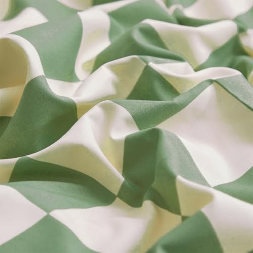 Image of KAREVER Green White Grid Comforter Set King Sage Green Plaid Bedding Set Women Light Green White Checkered Bed Set Breathable Blanket Set Men Durable Bedding Comforter Set