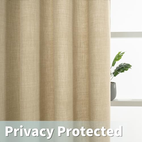 Image of LAMIT Extra Long Linen Curtains 108 Inches Long 2 Panels Set, Bedroom Faux Linen Textured Light Filtering Privacy Drapes Burlap Panels for Farmhouse /Living Room, 52 x 108 Inch, Natural Tan