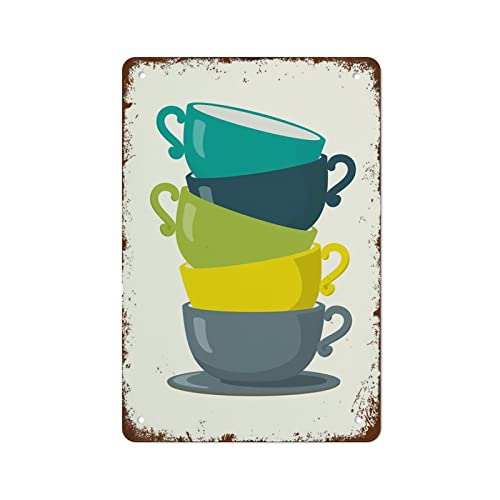 DZYQAWH Metall-Blechschild im Vintage-Stil, Retro-Küchen-Wandkunst, Wandkunst, Teetassen, Tee-Druck, Küchen-Poster, geeignet für Zuhause und Küche, Bar, Café, Garage, Wanddekoration, 20,3 x 15,2 cm