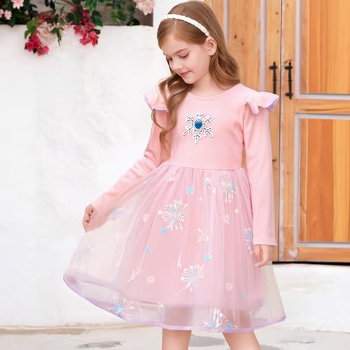 Image of Toddler Little Girls Casual Dresses Short Sleeve Crew Neck Graphic Cartoon Dress for 2-8 Years
