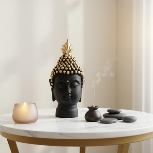 Image of HindCraft Buddha Face Showpiece for Home Decor - Meditating Buddha Head Statue for Living Room, Office Desk, Meditation Room, Spiritual Decorative Idol Gift Item
