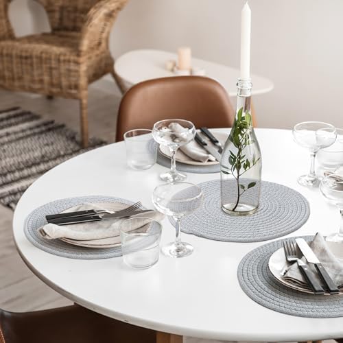 fanquare Set of 4 Round Placemats, Cotton Braided Placemats - Image 2