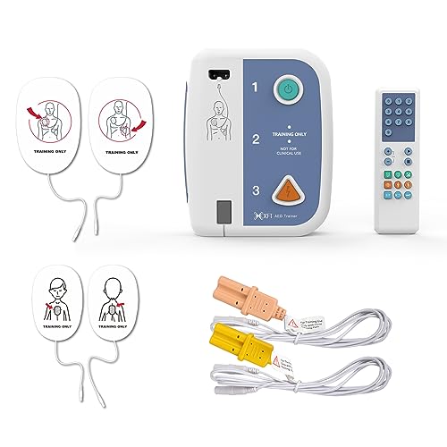 AED Trainer mit Fernbedienung, Erste Hilfe Lehrgerät für AED-Training, Tragbar AED Trainingsgerät mit CPR-Lehrgerät Maschine, 10 Trainingsszenarien, Sprachkombination Deutsch/Englisch (XFT 120C+)