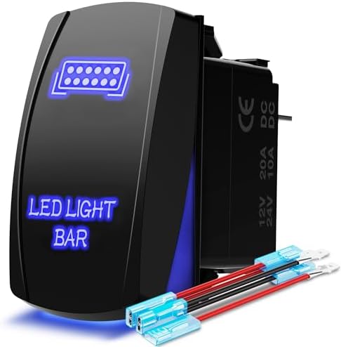 MICTUNING MIC-LSB1 Laser LED Light Bar Rocker Switch ON-Off LED Light 20A 12V, 5pin, Blue