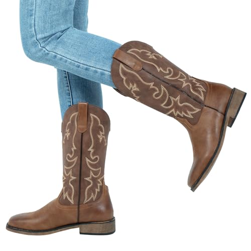 J's.o.l.e Square Toe Cowboy Cowgirl Boots for Women Mid Calf Ladies Fashion Embroidered Western Boots4