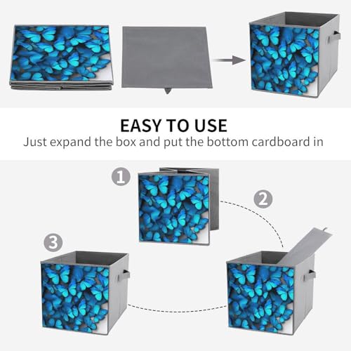Boîtes de rangement pliables bleu papillon pour étagères et placard - 5